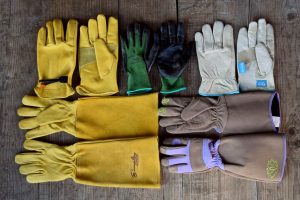 several types of gardening gloves