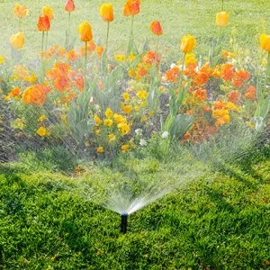 flower bed being watered