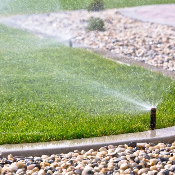 lawn being watered by underground sprinklers